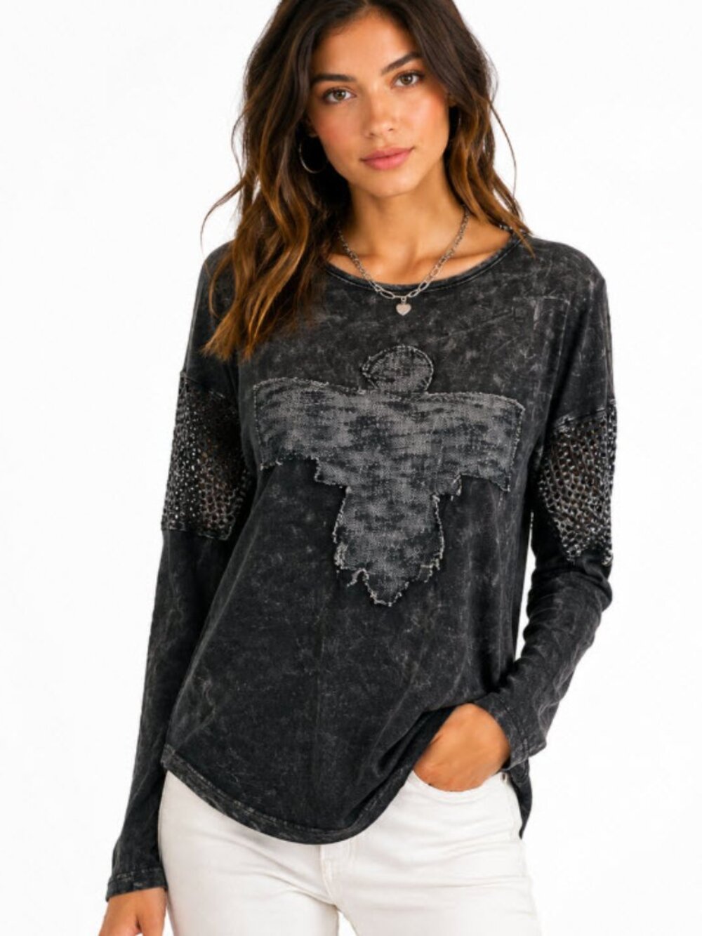 Vintage Havana Eagle Tie Dye Mesh Sleeve Top Edgy Grunge Boho S